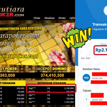 Bukti Withdraw ( 2,150,000,- ) Member Setia MutiaraPoker