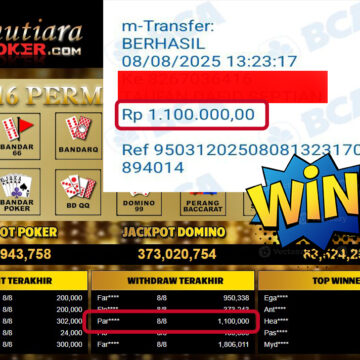Bukti Withdraw ( 1,100,000,- ) Member Setia MutiaraPoker