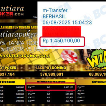 Bukti Withdraw ( 1,450,100,- ) Member Setia MutiaraPoker