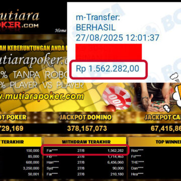 Bukti Withdraw ( 1,562,282,- ) Member Setia MutiaraPoker