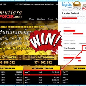 Bukti Withdraw ( 1,617,000,- ) Member Setia MutiaraPoker