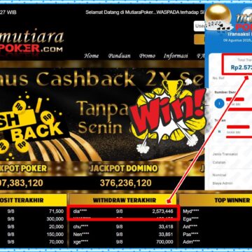 Bukti Withdraw ( 2,573,446,- ) Member Setia MutiaraPoker