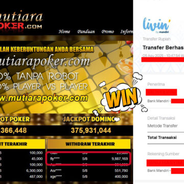 Bukti Withdraw ( 9,887,169,- ) Member Setia MutiaraPoker