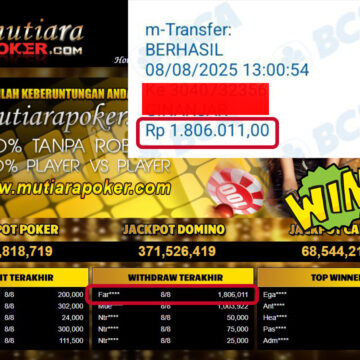 Bukti Withdraw ( 1,806,011,- ) Member Setia MutiaraPoker