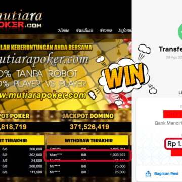 Bukti Withdraw ( 1,003,922,- ) Member Setia MutiaraPoker