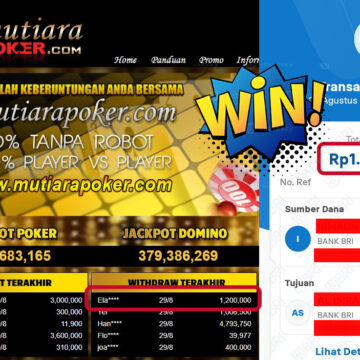 Bukti Withdraw ( 1,200,000,- ) Member Setia MutiaraPoker