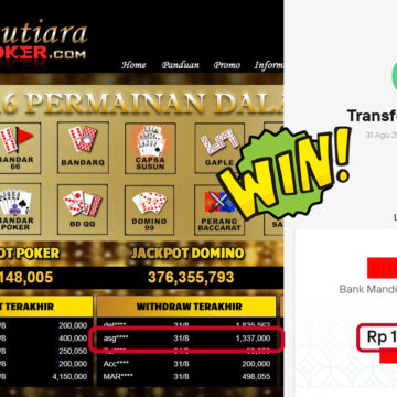 Bukti Withdraw ( 1,337,000,- ) Member Setia MutiaraPoker