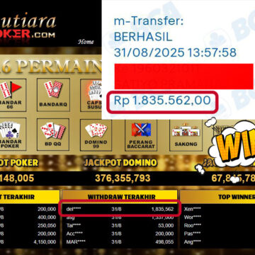 Bukti Withdraw ( 1,835,562,- ) Member Setia MutiaraPoker