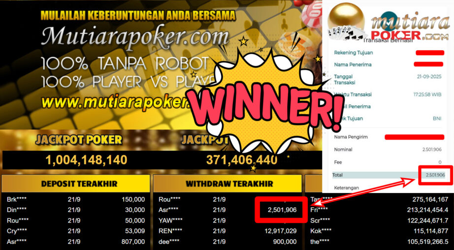 Bukti Withdraw ( 2.501.906,- ) Member Setia MutiaraPoker