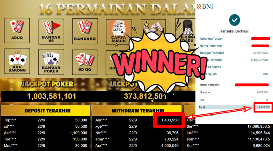 Bukti Withdraw ( 1.403.950,- ) Member Setia MutiaraPoker
