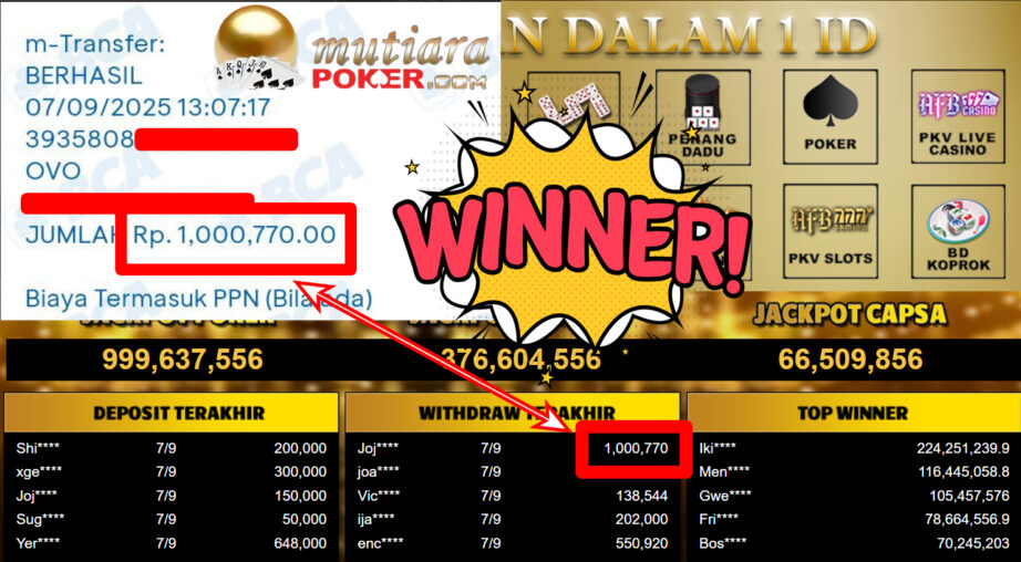 Bukti Withdraw ( 1.000.770,- ) Member Setia MutiaraPoker