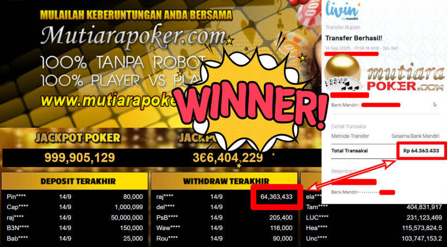 Bukti Withdraw ( 64.363.433,- ) Member Setia MutiaraPoker