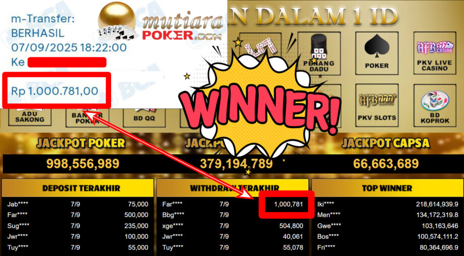Bukti Withdraw ( 1.000.781,- ) Member Setia MutiaraPoker