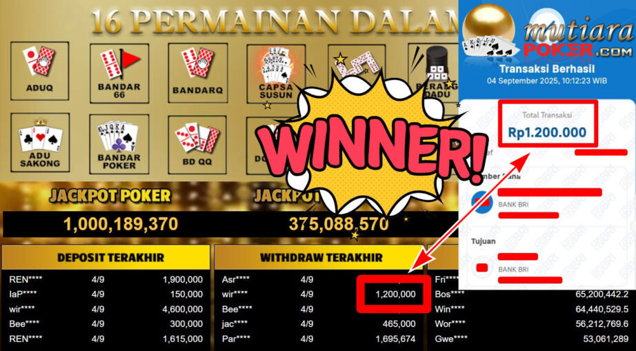 Bukti Withdraw ( 1.200.000,- ) Member Setia MutiaraPoker