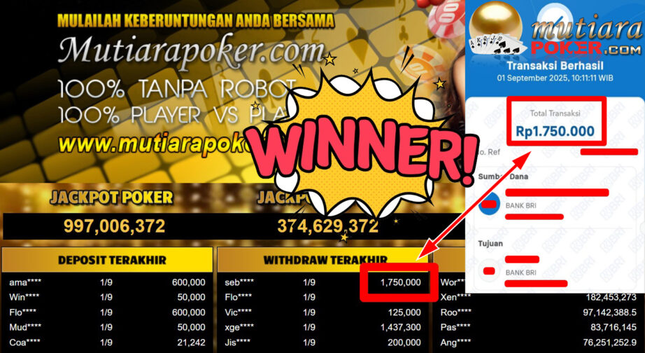 Bukti Withdraw ( 1.750.000,- ) Member Setia MutiaraPoker