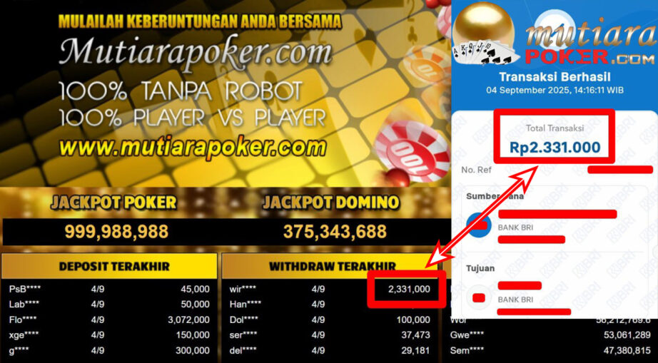 Bukti Withdraw ( 2.331.000,- ) Member Setia MutiaraPoker
