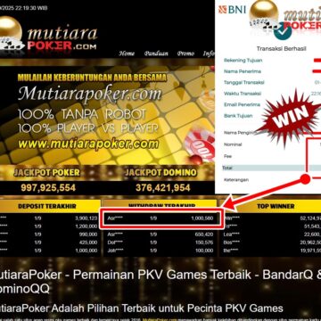 Bukti Withdraw ( 1,000,580,-) Member Setia Mutiarapoker