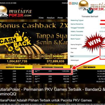 Bukti Withdraw ( 1,052,894,- ) Member Setia MutiaraPoker