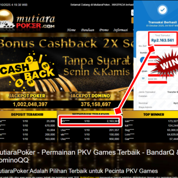 Bukti Withdraw ( 2,163,561,- ) Member Setia MutiaraPoker
