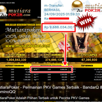 Bukti Withdraw ( 9,688,034,- ) Member Setia MutiaraPoker