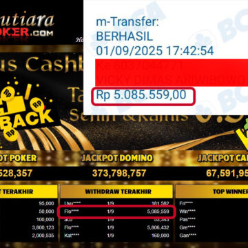 Bukti Withdraw ( 5,085,559,- ) Member Setia MutiaraPoker
