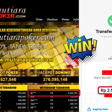 Bukti Withdraw ( 2,504,357,- ) Member Setia MutiaraPoker
