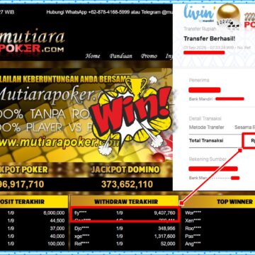 Bukti Withdraw ( 9,407,760,- ) Member Setia MutiaraPoker