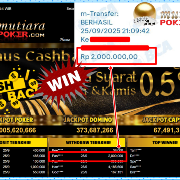 Bukti Withdraw ( 2,000,000,-) Member Setia Mutiarapoker