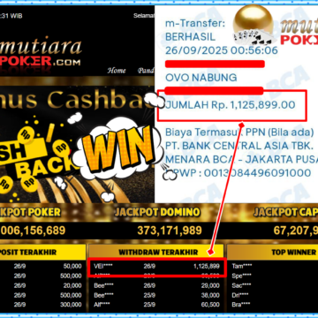 Bukti Withdraw ( 1,125,899,-) Member Setia Mutiarapoker