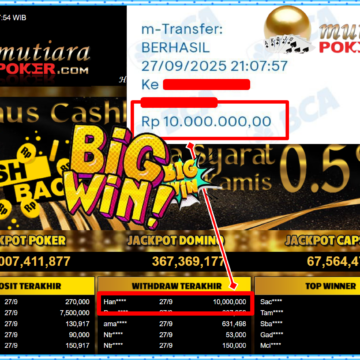 Bukti Withdraw ( 10,000,000,- ) Member Setia MutiaraPoker