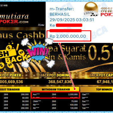 Bukti Withdraw ( 2,000,000,- ) Member Setia MutiaraPoker