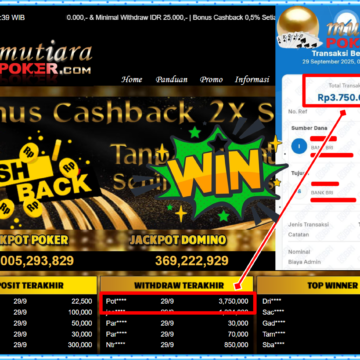 Bukti Withdraw ( 3,750,000,- ) Member Setia MutiaraPoker