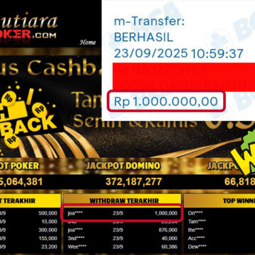 Bukti Withdraw ( 1,000,000,- ) Member Setia MutiaraPoker