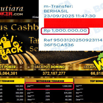 Bukti Withdraw ( 1,000,000,- ) Member Setia MutiaraPoker