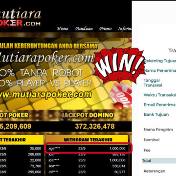 Bukti Withdraw ( 1,000,000,- ) Member Setia MutiaraPoker