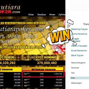 Bukti Withdraw ( 1,974,132,- ) Member Setia MutiaraPoker