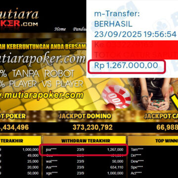Bukti Withdraw ( 1,267,000,- ) Member Setia MutiaraPoker
