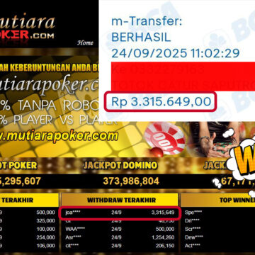 Bukti Withdraw ( 3,315,649,- ) Member Setia MutiaraPoker