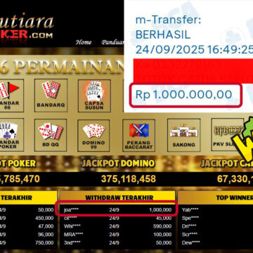 Bukti Withdraw ( 1,000,000,- ) Member Setia MutiaraPoker