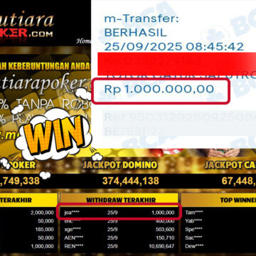 Bukti Withdraw ( 1,000,000,- ) Member Setia MutiaraPoker
