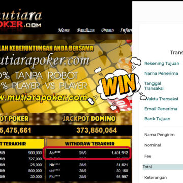 Bukti Withdraw ( 1,401,912,- ) Member Setia MutiaraPoker