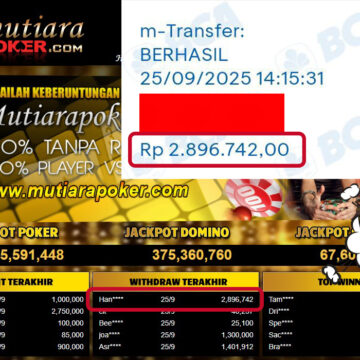 Bukti Withdraw ( 2,896,742,- ) Member Setia MutiaraPoker