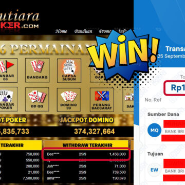 Bukti Withdraw ( 1,458,000,- ) Member Setia MutiaraPoker