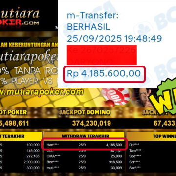 Bukti Withdraw ( 4,185,600,- ) Member Setia MutiaraPoker