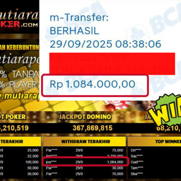 Bukti Withdraw ( 1,084,000,- ) Member Setia MutiaraPoker