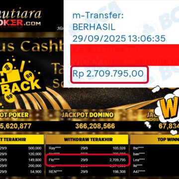 Bukti Withdraw ( 2,709,795,- ) Member Setia MutiaraPoker