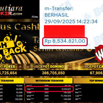 Bukti Withdraw ( 8,534,821,- ) Member Setia MutiaraPoker