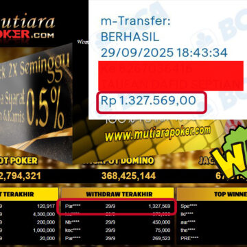 Bukti Withdraw ( 1,327,569,- ) Member Setia MutiaraPoker