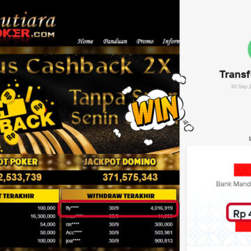 Bukti Withdraw ( 4,016,919,- ) Member Setia MutiaraPoker