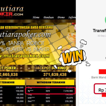 Bukti Withdraw ( 7,418,900,- ) Member Setia MutiaraPoker